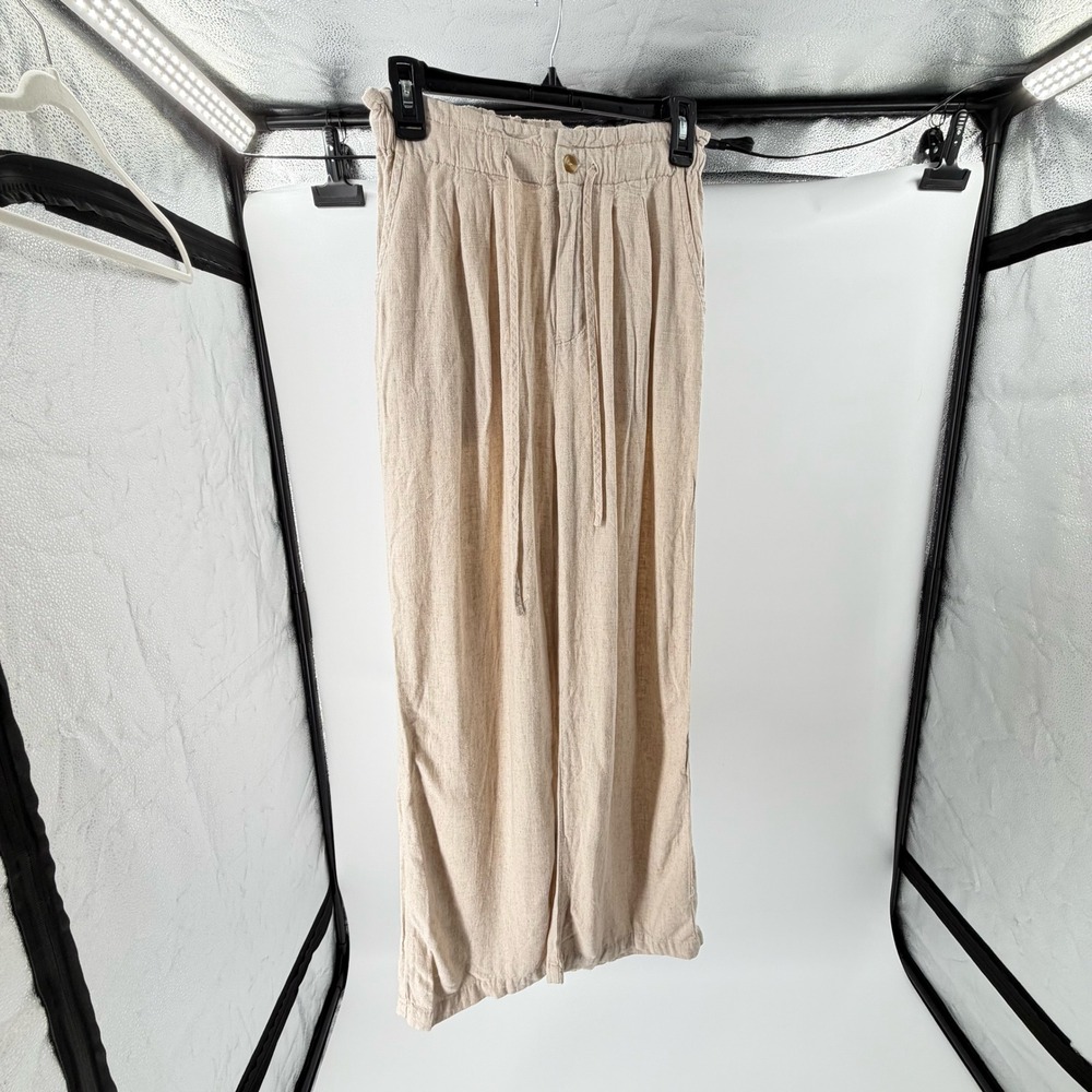 Thread‎ & Supply Natural Wheat Linen Blend Wide Leg Coastal Casual Pants Small